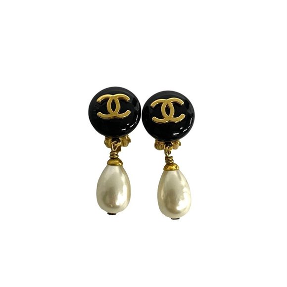 CHANEL Black Pearl Logo Earrings - Picture 1 of 5